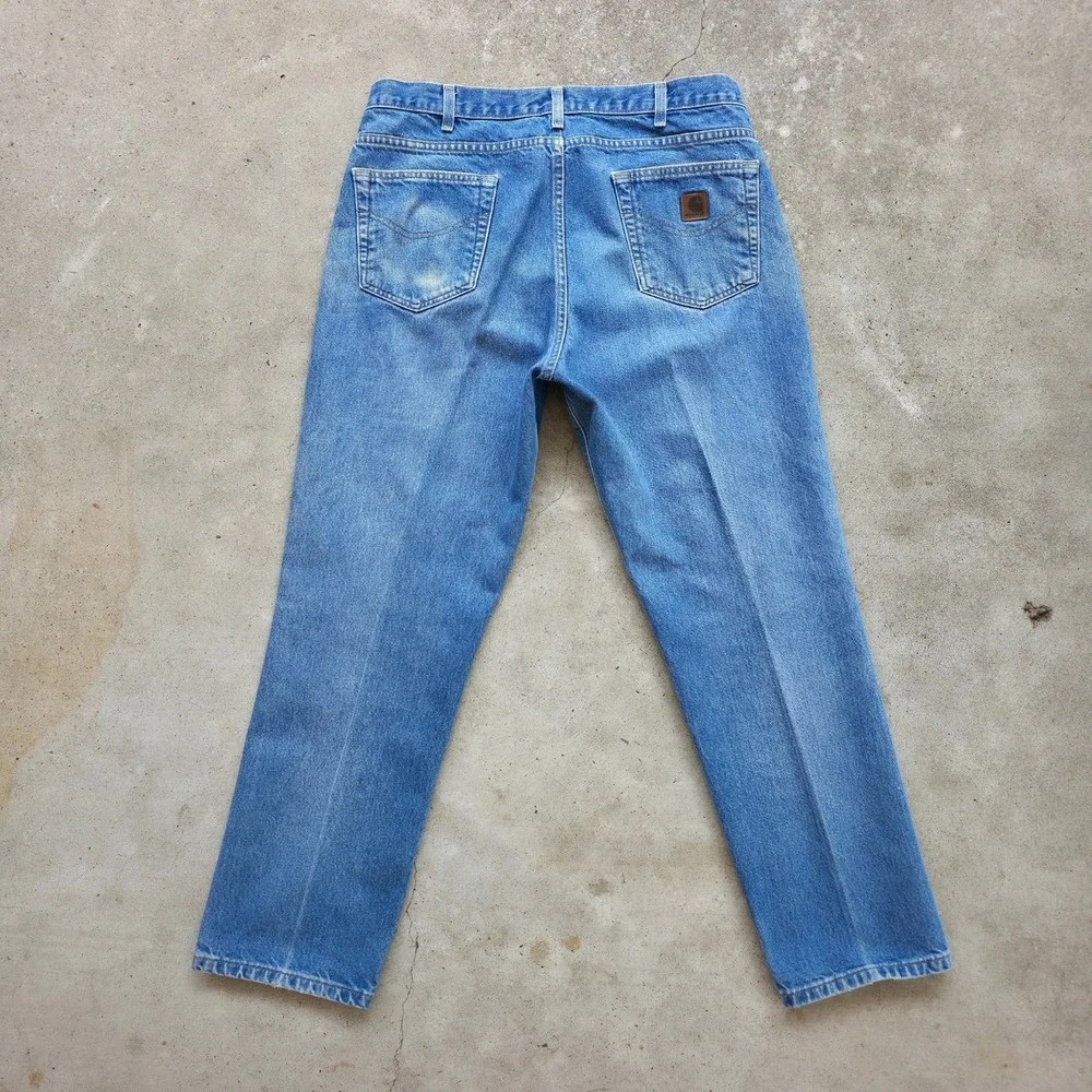 Carhartt Jeans Mens 38x30 Blue B18 Faded Distrssed Workwear Traditional‎ Fit